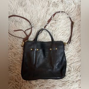Black and brown Fossil leather crossbody purse